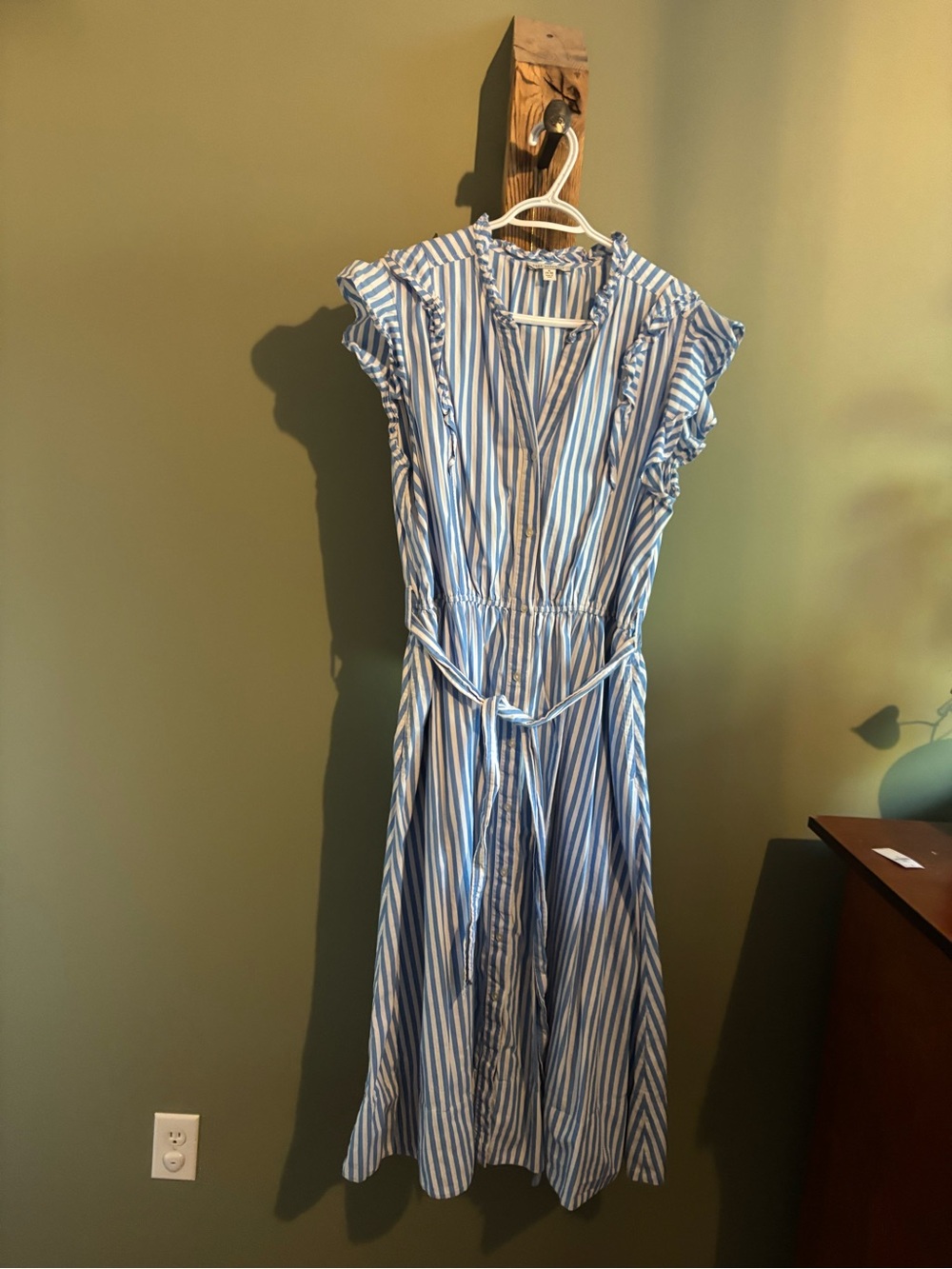 141.) Free Assembly / COTTON / Striped Blue Midi Dress / Button Down